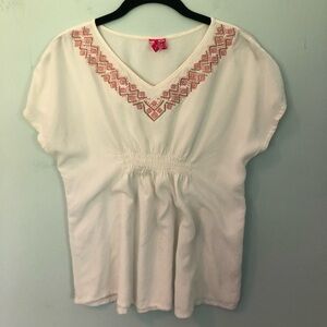 Lilly Pulitzer White Embroidered Short Sleeve Top Size Large